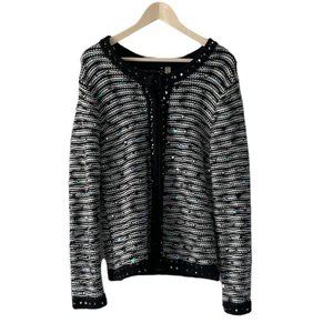 Black White Soft Knit Cardigan Sweater Sequins Vintage 90's NWT MTWT 9-5 Size XL